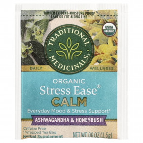 Traditional Medicinals, Organic Stress Ease® Calm, ашваганда и ханибуш, без кофеина, 16 чайных пакетиков в упаковке, 24 г (0,85 унции) в Москве - eco-herb.ru | фото