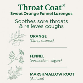 Traditional Medicinals, Organic Throat Coat®, сладкий апельсин и фенхель, 16 леденцов от кашля с ментолом в Москве - eco-herb.ru | фото