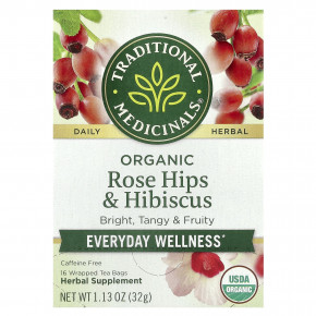 Traditional Medicinals, органические шиповник и гибискус, без кофеина, 16 чайных пакетиков, 32 г (1,13 унции) (Товар снят с продажи) в Москве - eco-herb.ru | фото