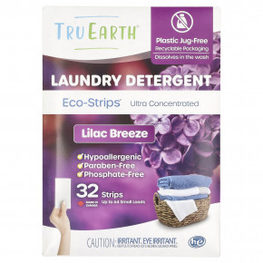 Tru Earth, Eco-Strips®, ультраконцентрированное средство для стирки, сиреневый бриз, 32 полоски - описание