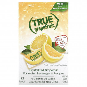 True Citrus, True Grapefruit, кристаллизованный грейпфрут, несладкий, 32 пакетика, 25,6 г (0,90 унции) - описание | фото