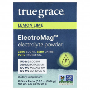 True Grace, ElectroMag™, электролитный порошок, со вкусом лимона и лайма, 16 пакетиков по 5,64 г (0,20 унции) - описание