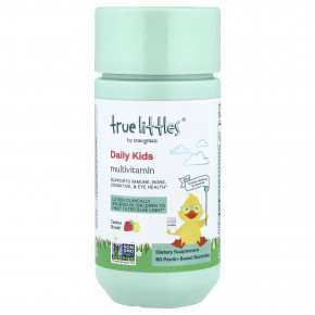 True Grace, True Littles®, Daily Kids, жевательные мультивитамины, со вкусом клубники и лимона, 60 жевательных таблеток на основе пектина - описание | фото