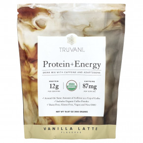 Truvani, Protein + Energy, Vanilla Latte, 15.87 oz (450 g) - описание | фото