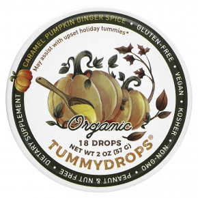 Tummydrops, Organic Drops, карамель, тыква и имбирь, 18 пастилок - описание