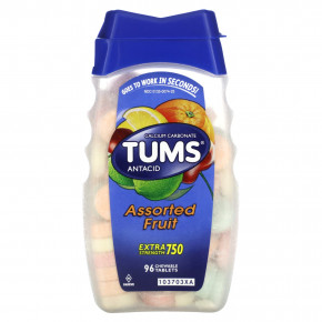 Tums, антацид, фруктовое ассорти, 96 жевательных таблеток (750 мг в 1 таблетке) - описание | фото