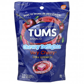Tums, Chewy Delights®, антацид, повышенная сила действия, Every Cherry®, 32 жевательных таблетки (1177 мг в 1 жевательной таблетке) - описание | фото