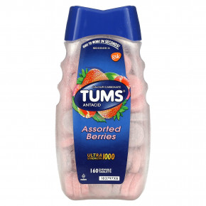 Tums, Сверхсильный антацид, ягодное ассорти, 1000 мг, 160 жевательных таблеток - описание | фото