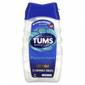 Tums, Сверхсильный антацид, перечная мята, 72 жевательные таблетки (1000 мг в каждой таблетке) - описание | фото
