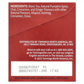 Twinings, Ароматизированный черный чай, чай, тыквенные специи, 20 чайных пакетиков, 40 г (1,41 унции) в Москве - eco-herb.ru | изображение Twinings, Ароматизированный черный чай, чай, тыквенные специи, 20 чайных пакетиков, 40 г (1,41 унции) в Москве - eco-herb.ru | фото