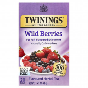 Twinings, Ароматизированный травяной чай, лесные ягоды, без кофеина, 20 чайных пакетиков, 40 г (1,41 унции) - описание