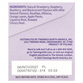 Twinings, Ароматизированный травяной чай, лесные ягоды, без кофеина, 20 чайных пакетиков, 40 г (1,41 унции) в Москве - eco-herb.ru | фото