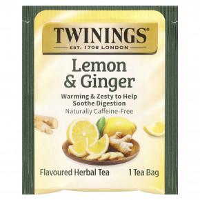 Twinings, Ароматизированный травяной чай, лимон и имбирь, без кофеина, 20 чайных пакетиков, 30 г (1,06 унции) в Москве - eco-herb.ru | фото