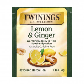 Twinings, Ароматизированный травяной чай, лимон и имбирь, без кофеина, 50 чайных пакетиков, 75 г (2,65 унции) в Москве - eco-herb.ru | фото