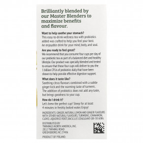 Twinings, ароматизированный травяной чай, лимон и имбирь с пробиотиками, без кофеина, 18 чайных пакетиков, 27 г (0,95 унции) в Москве - eco-herb.ru | фото