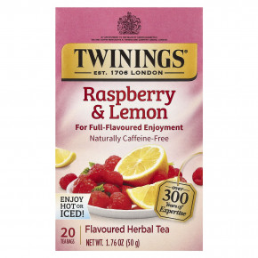Twinings, ароматизированный травяной чай, малина и лимон, без кофеина, 20 чайных пакетиков, 50 г (1,76 унции) - описание