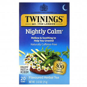 Twinings, Ароматизированный травяной чай, Nightly Calm, без кофеина, 20 чайных пакетиков, 29 г (1,02 унции) - описание | фото