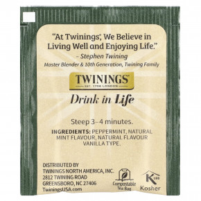 Twinings, Ароматизированный травяной чай, перечная мята и сливочная ваниль, без кофеина, 20 чайных пакетиков, 40 г (1,41 унции) в Москве - eco-herb.ru | фото