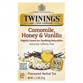 Twinings, Ароматизированный травяной чай, ромашка, мед и ваниль, без кофеина, 20 чайных пакетиков, 32 г (1,13 унции) - описание