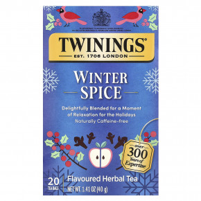 Twinings, Ароматизированный травяной чай, зимние специи, без кофеина, 20 чайных пакетиков, 40 г (1,41 унции) - описание | фото