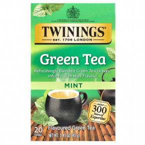 Twinings, Ароматизированный зеленый чай, мята, 20 чайных пакетиков, 40 г (1,41 унции) в Москве - eco-herb.ru | фото