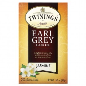 Twinings, Black Tea, Earl Grey, жасмин, 20 отдельных чайных пакетиков, 40 г (1,41 унции) в Москве - eco-herb.ru | фото