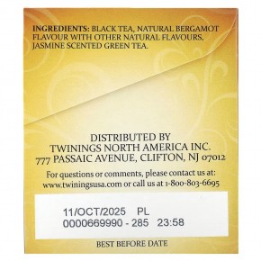 Twinings, Black Tea, Earl Grey, Jasmine, 20 Individual Tea Bags, 1.41 oz (40 g) в Москве - eco-herb.ru | фото