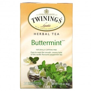 Twinings, Buttermint, травяной чай из мяты перечной, без кофеина, 20 чайных пакетиков в индивидуальной упаковке, 40 г (1,41 унции) - описание