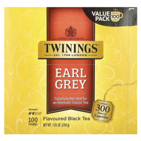 Twinings, Черный чай Earl Grey, 100 чайных пакетиков, 200 г (7,05 унции) - описание | фото