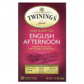 Twinings, Чистый черный чай, английский полдник, 20 чайных пакетиков, 40 г (1,41 унции) - описание