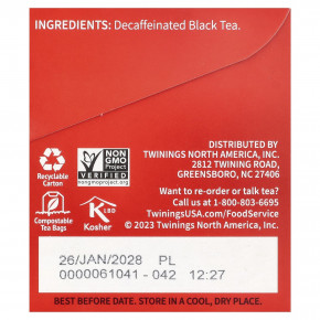 Twinings, чистый черный чай, английский завтрак, без кофеина, 25 чайных пакетиков, 50 г (1,76 унции) в Москве - eco-herb.ru | фото