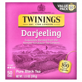 Twinings, Чистый черный чай, Дарджилинг, 50 чайных пакетиков, 100 г (3,53 унции) - описание