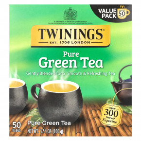 Twinings, Чистый зеленый чай, 50 чайных пакетиков, 100 г (3,53 унции) в Москве - eco-herb.ru | фото