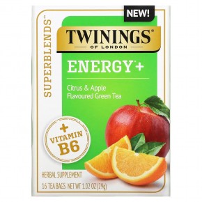 Twinings, Superblends, Energy с витамином B6, зеленый чай с цитрусовыми и яблоками, 16 чайных пакетиков, 29 г (1,02 унции) в Москве - eco-herb.ru | фото