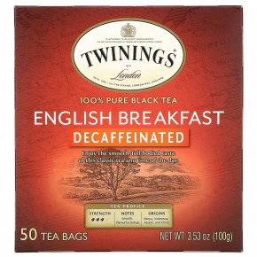 Twinings, English Breakfast, черный чай без кофеина, 50 чайных пакетиков, 100 г (3,53 унции) в Москве - eco-herb.ru | фото