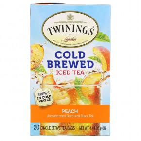Twinings, холодный чай со льдом, несладкий черный чай, со вкусом персика, 20 чайных пакетиков на одну порцию, 40 г (1,41 унции) - описание