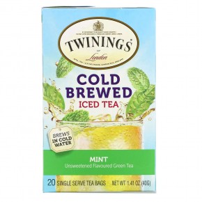Twinings, холодный чай со льдом, несладкий зеленый чай, вкус мяты, 20 индивидуальных чайных пакетиков, 40 г (1,41 унции) - описание