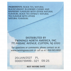 Twinings, холодный холодный чай, черный чай, ягодное ассорти, без подсластителей, 20 порционных чайных пакетиков, 40 г (1,41 унции) в Москве - eco-herb.ru | фото