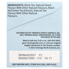 Twinings, холодный холодный чай, черный чай, персик, несладкий, 20 чайных пакетиков, 40 г (1,41 унции) в Москве - eco-herb.ru | фото