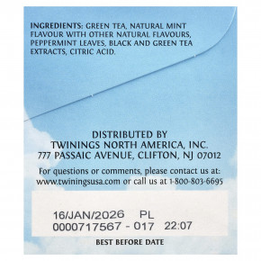 Twinings, холодный холодный чай, зеленый чай с мятой, несладкий, 20 порционных чайных пакетиков, 40 г (1,41 унции) в Москве - eco-herb.ru | фото