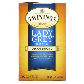 Twinings, Lady Grey, черный чай, без кофеина, 20 чайных пакетиков, 40 г (1,41 унции) - описание