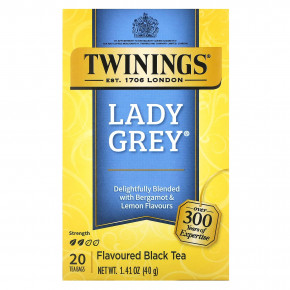 Twinings, Леди Грей®, ароматизированный черный чай, 20 чайных пакетиков, 40 г (1,41 унции) - описание | фото