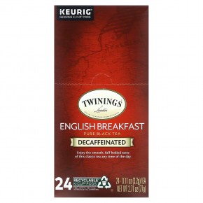 Twinings, Pure Black Tea, English Breakfast, Decaffeinated, 24 K-Cup Pods, 0.11 oz (3.2 g) Each в Москве - eco-herb.ru | фото
