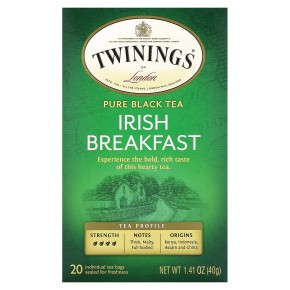 Twinings, Pure Black Tea, ирландский завтрак, 20 чайных пакетиков, 40 г (1,41 унции) в Москве - eco-herb.ru | фото