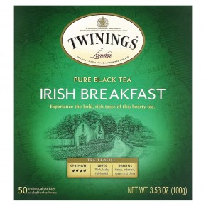 Twinings, Чистый черный чай, ирландский завтрак, 50 чайных пакетиков, 100 г (3,53 унции) в Москве - eco-herb.ru | фото
