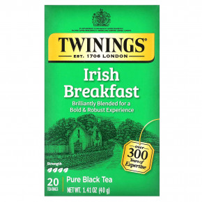 Twinings, Pure Black Tea, ирландский завтрак, 20 чайных пакетиков, 40 г (1,41 унции) - описание