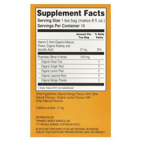 Twinings, Superblends ™, поддержка иммунитета и зеленый чай, имбирь и манго, 16 чайных пакетиков, 32 г (1,12 унции) в Москве - eco-herb.ru | изображение Twinings, Superblends ™, поддержка иммунитета и зеленый чай, имбирь и манго, 16 чайных пакетиков, 32 г (1,12 унции) в Москве - eco-herb.ru | фото