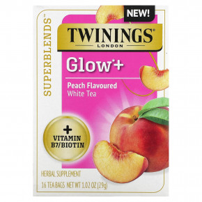 Twinings, Superblends, Glow +, белый чай, персик, 16 чайных пакетиков, 29 г (1,02 унции) в Москве - eco-herb.ru | фото