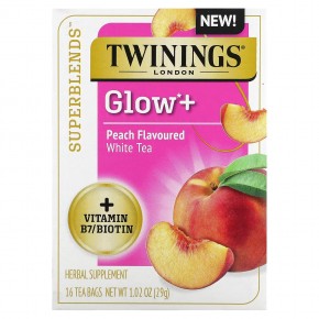 Twinings, Superblends, Glow+, White Tea, Peach, 16 Tea Bags, 1.02 oz (29 g) в Москве - eco-herb.ru | фото