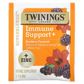 Twinings, Superblends, Immune Support, травяной чай из гибискуса и бузины, ежевика, без кофеина, 16 чайных пакетиков, 32 г (1,12 унции) в Москве - eco-herb.ru | фото